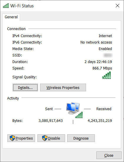 Status of a wifi connection